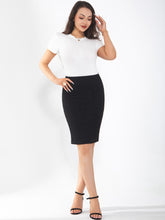 Women's midi skirt is fashionable and stylish, wrinkle free, with elastic pockets for office environment
